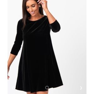 Agnes & Dora Velvet 3/4 Sleeve Swing Tunic Black